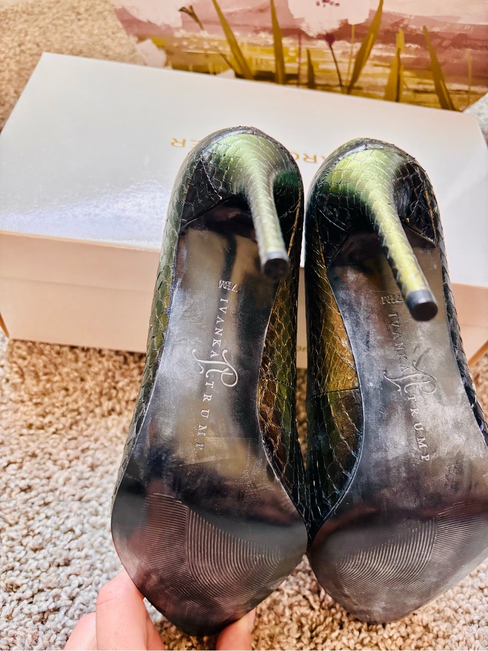 Ivanka Trump Iridescent Green-Bronze Pointed-Toe Stiletto Pumps - Picture 4 of 5
